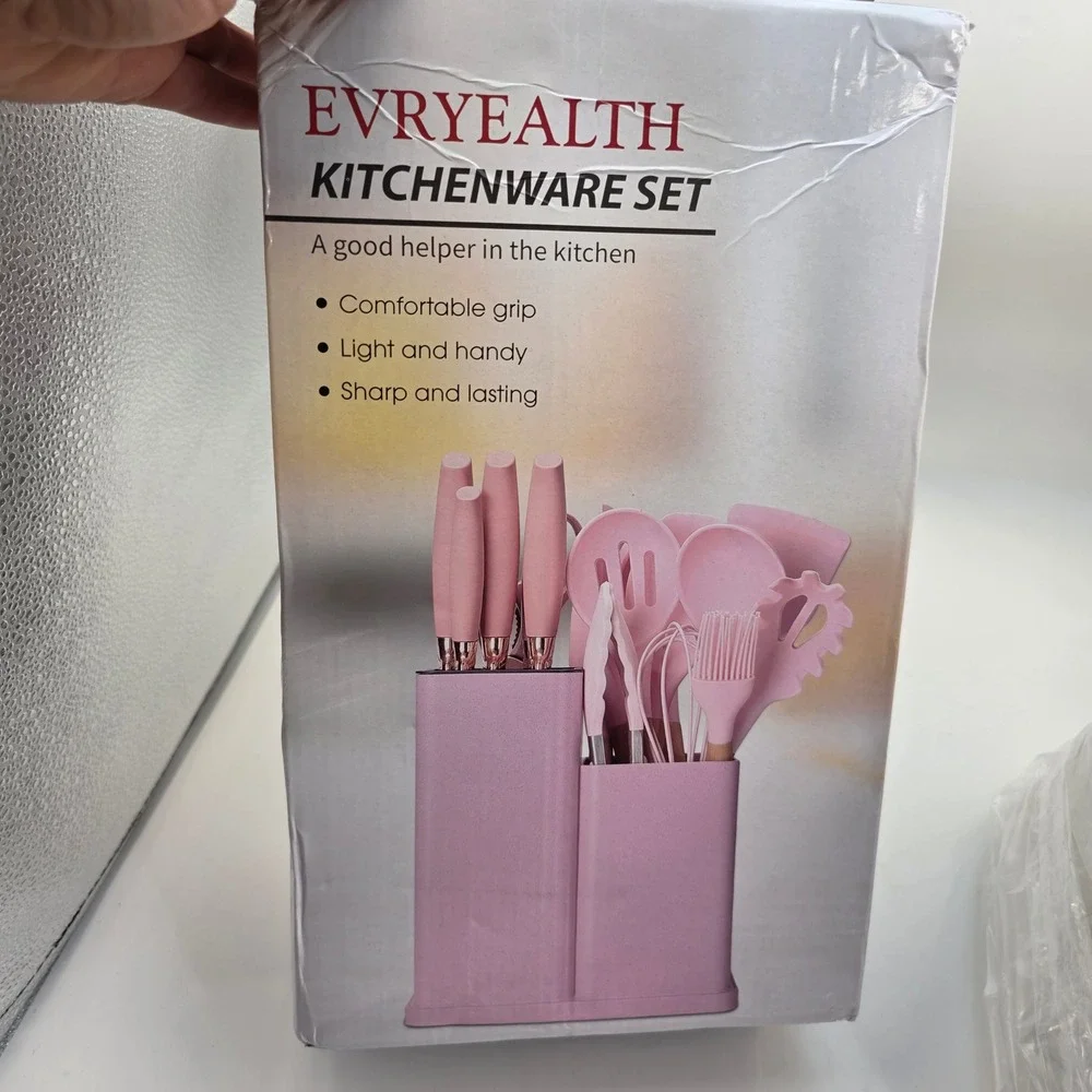 Evryealth Kitchenware Set 19pc Silicone Utensils Knife Block Cutting Board L4